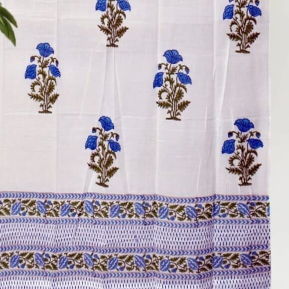 Hand Block Printed Cotton Curtains 7 feet – Set of 2 White & Navy Blue - Picture 3 of 3